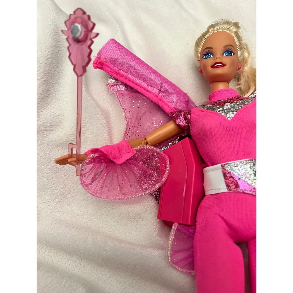 Vintage 1994 Mattel Flying Hero Barbie Pink Doll Hot Pink Glitter Jumpsuit